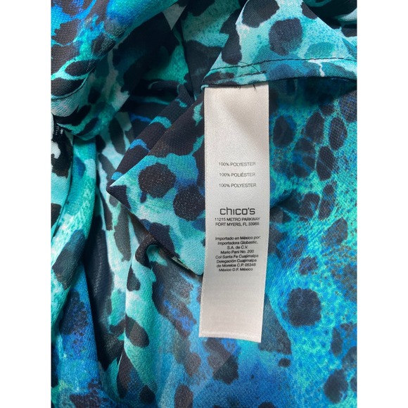 Chico's NWT Watercolor Spots Rhinestone Trim Sheer Blouse Women's 2 L Teal Blue - Picture 9 of 11